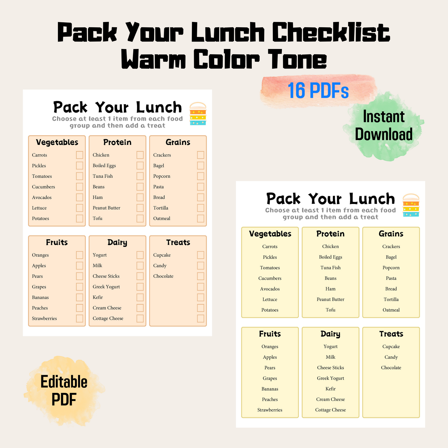 Pack Your Lunch Checklist Rainbow Color, Kids Healthy Lunchbox Template, Elementary Meal Printable, Kids Lunch Menu Chart, Instant Download