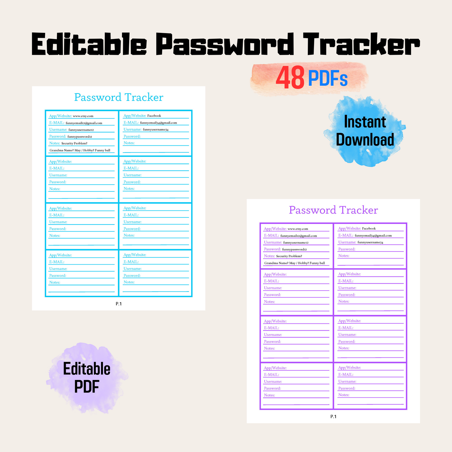 Editable Password Tracker Printable Rainbow Color, Password Organizer, Password Tracker Printable, Password Log, Password Template PDF