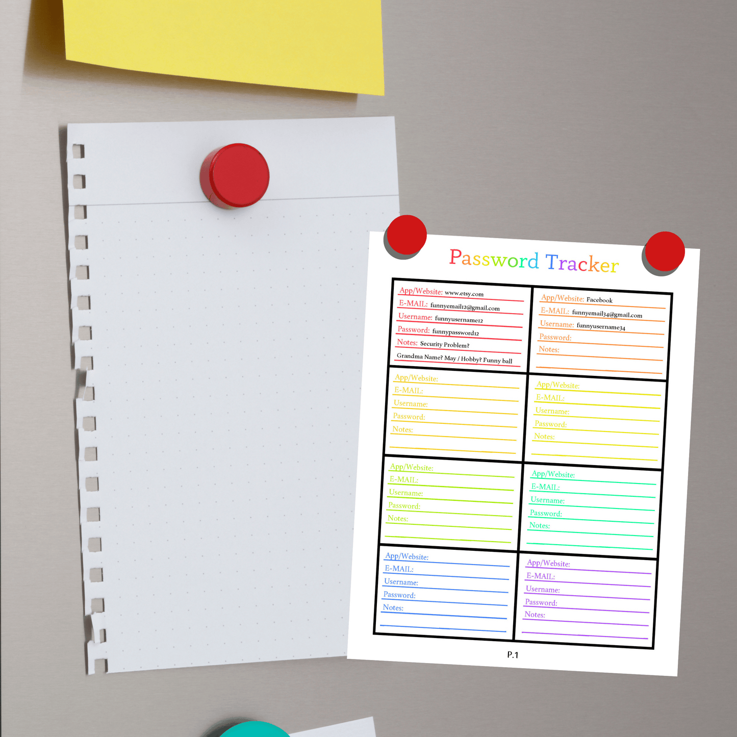 Editable Password Tracker 2: Rainbow Color Print Out Demo