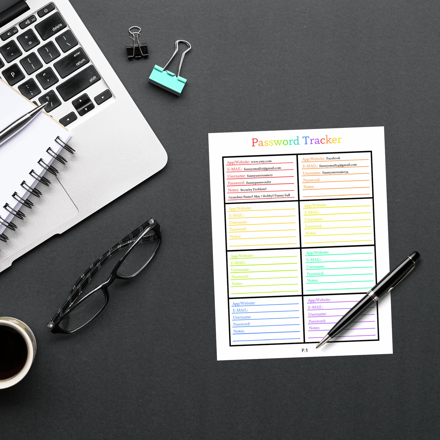 Editable Password Tracker 2: Rainbow Color Print Out Demo