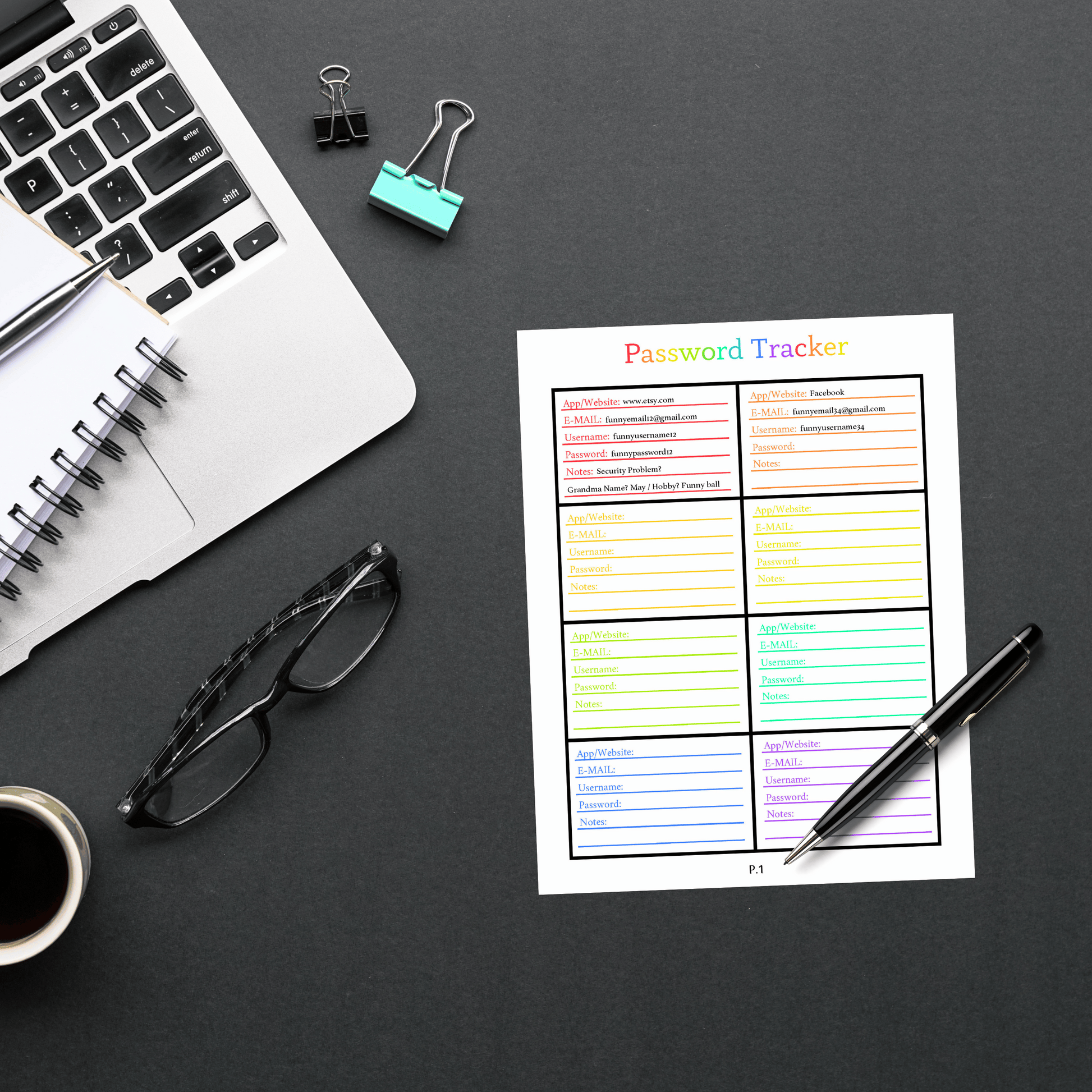 Editable Password Tracker 2: Rainbow Color Print Out Demo