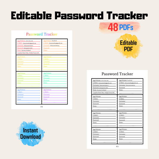 Editable Password Tracker 2: Rainbow Color