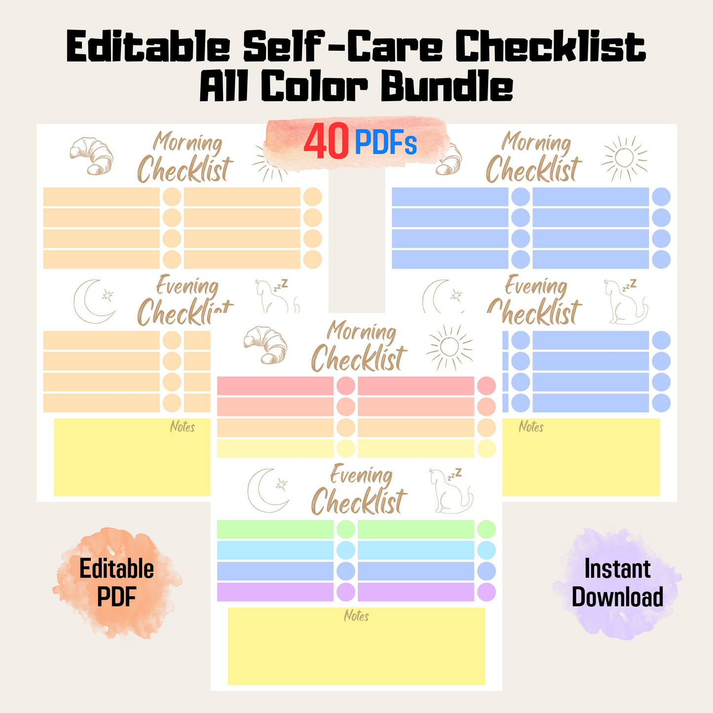 Self Care Checklist For Editable Morning Routine List, For Skincare Routine Template, For Fillable Routine Printable, Instant Download PDF