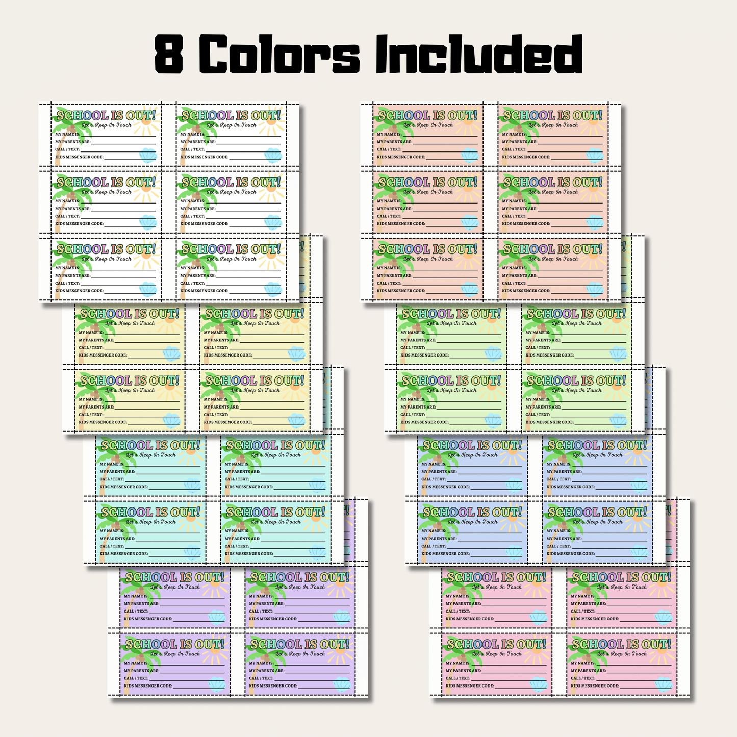 Editable Kids Contact Card, Keep In Touch Cards, Perfect for School Friends and Summer Camps