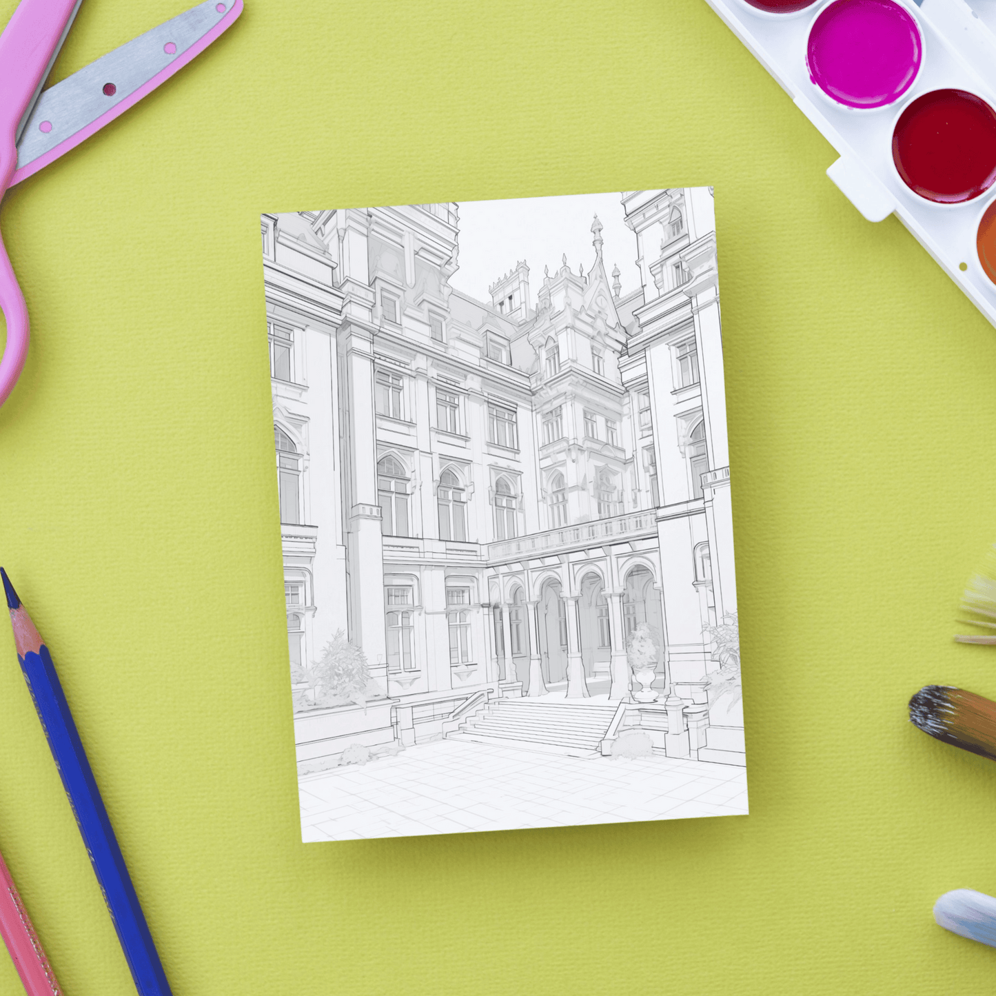 English Castle Coloring Book, Historical British Architecture Art