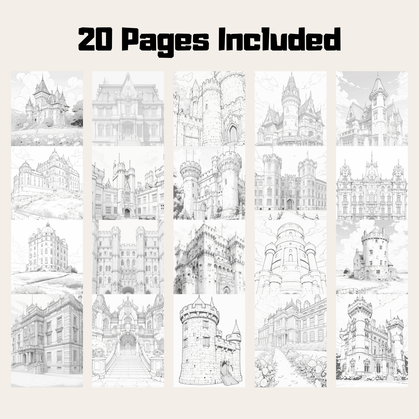 20 Pages English Castle Coloring Book, Journey Through Historic British Architecture