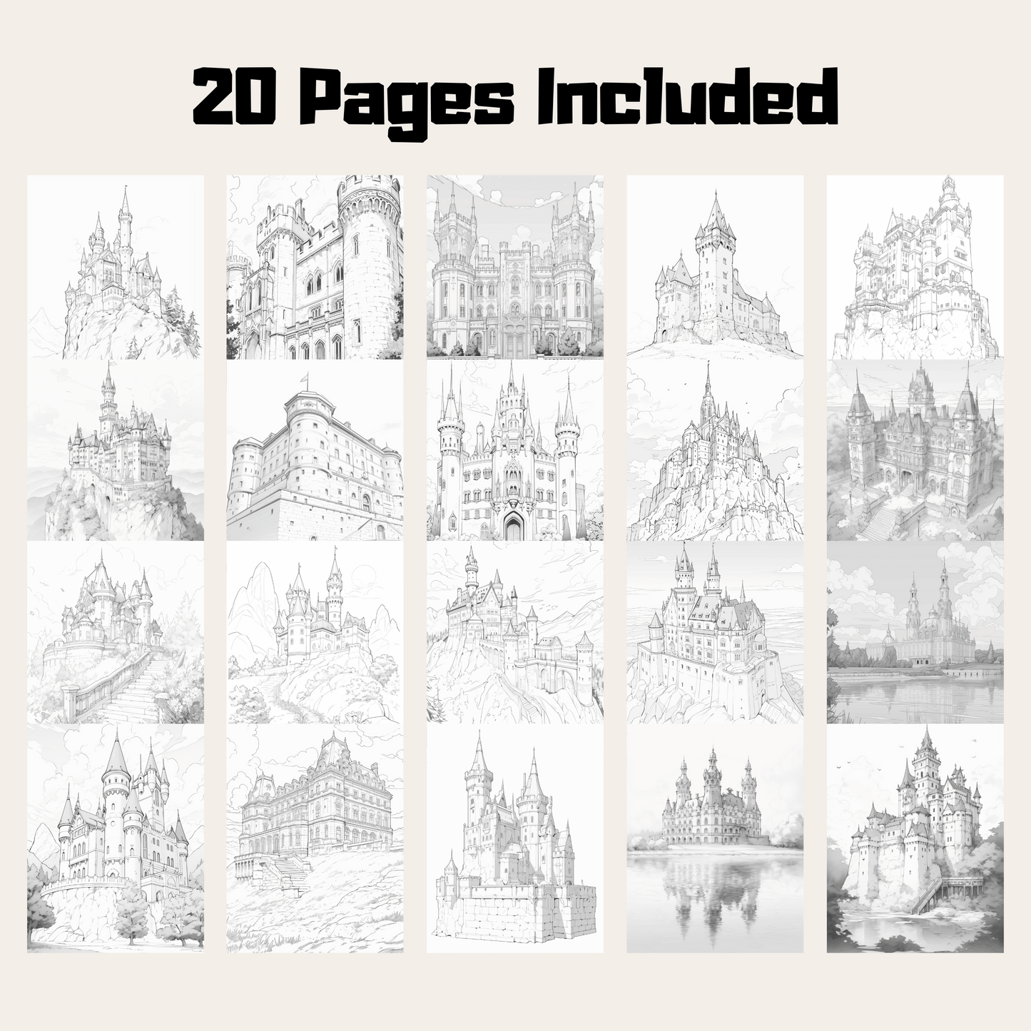 German Castle Coloring Book, Adult Coloring Book for Stress Relief