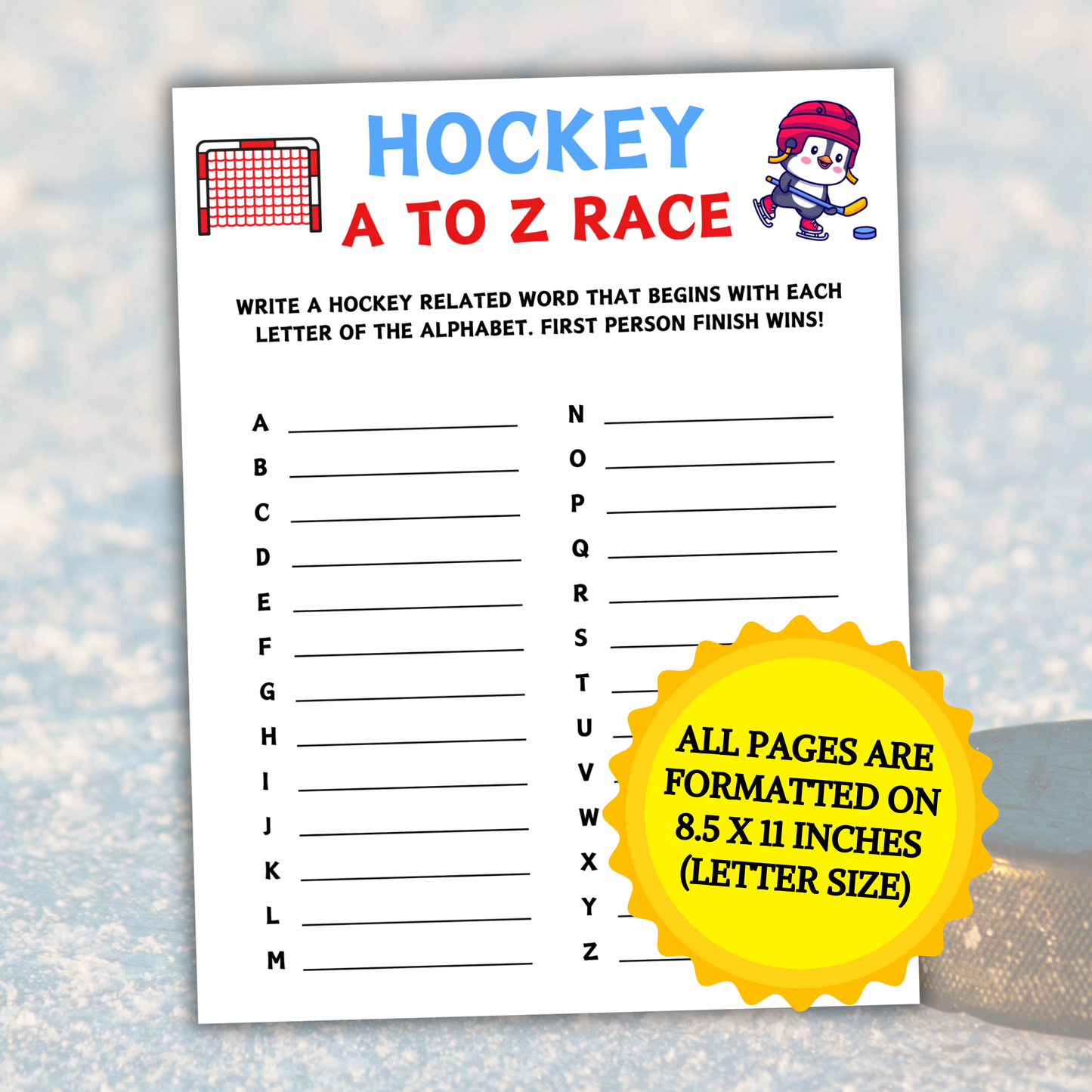 Hockey A To Z Race Game | Printable Hockey Team ABC Race Games