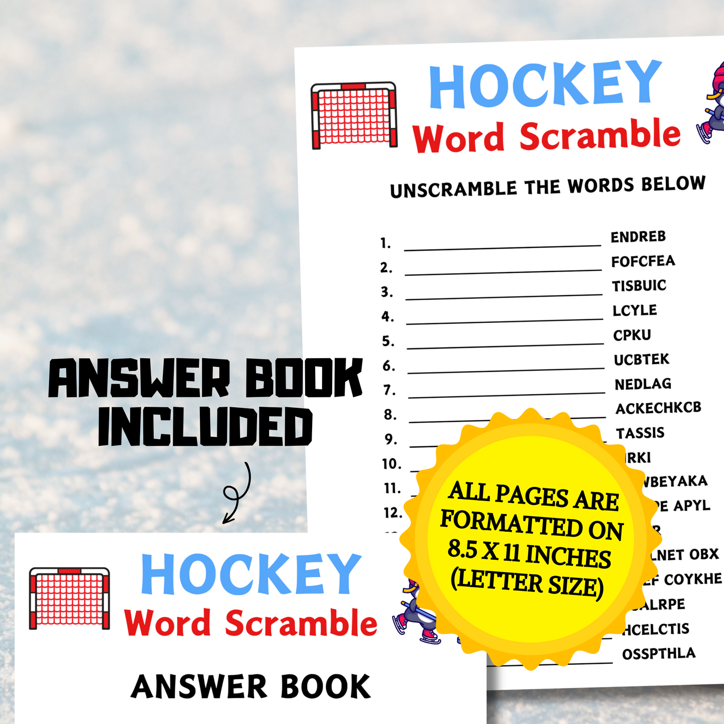 Hockey Word Scramble Game | Minimalist Hockey Party Think Fast Game