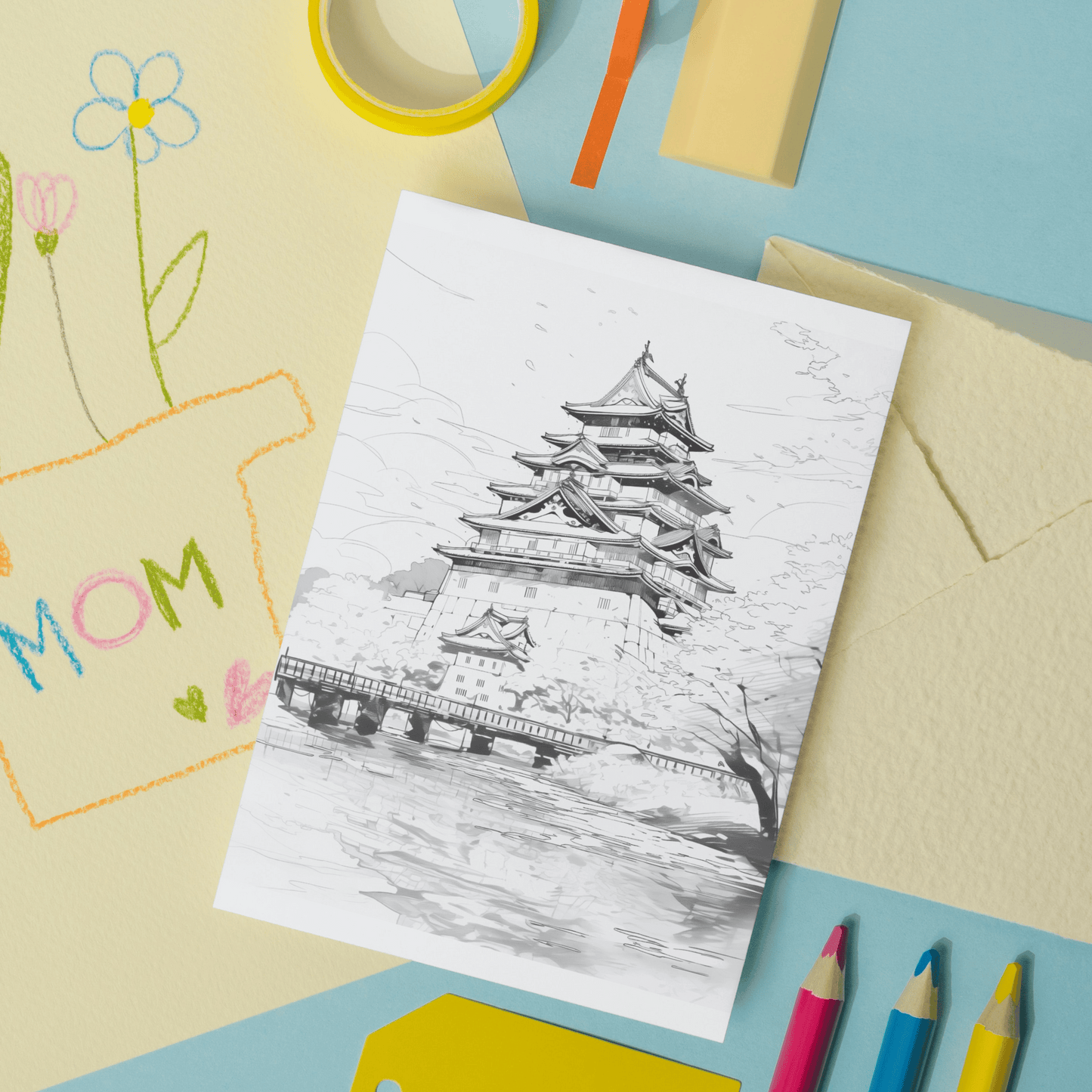 Japan Castle Coloring Book, 20 Pages of Beautiful Castles in Japan for Relaxation and Fun