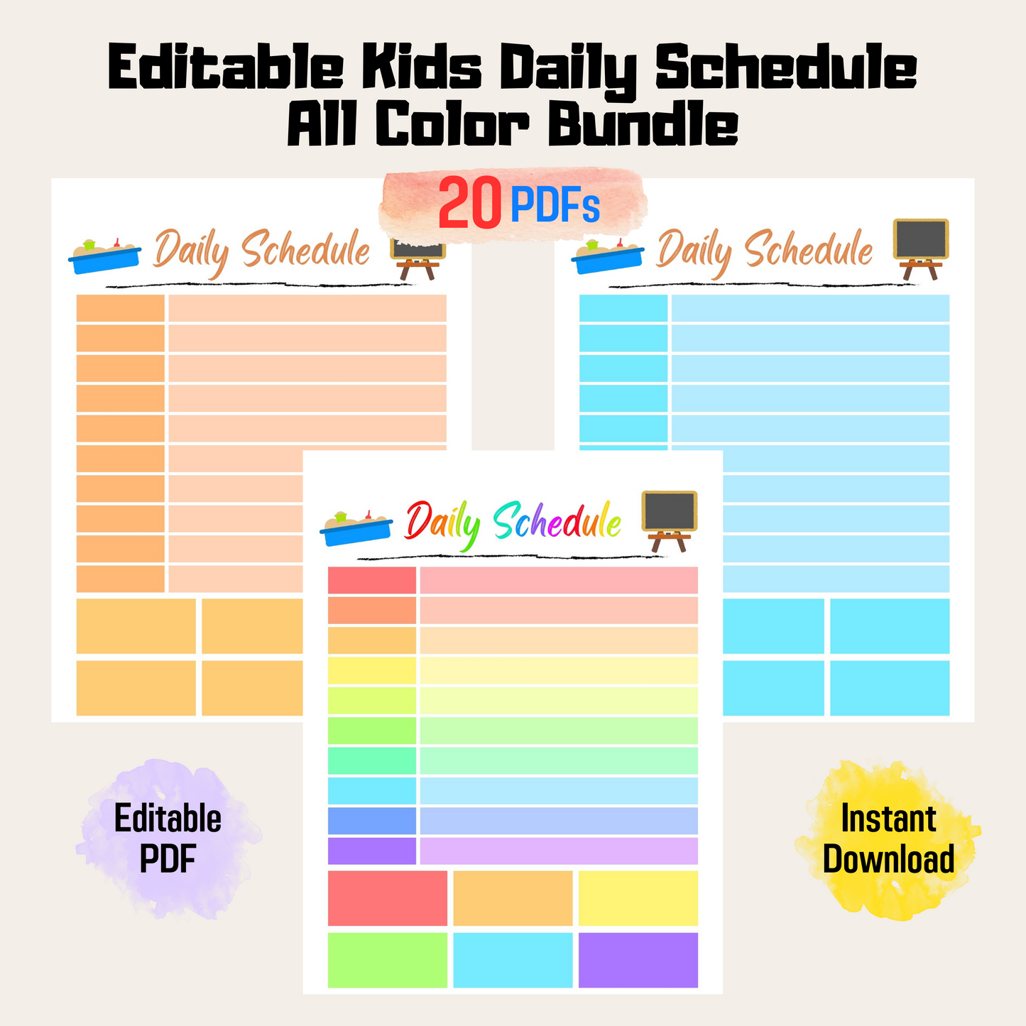 Kids Fillable Daily Schedule Rainbow Color, Daily Routine Responsibility Chart, Cute Printable Checklist, Chores Checklist, Instant Download