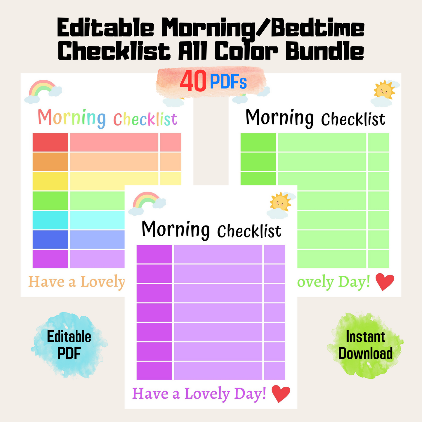 Editable Kids Morning And Bedtime Checklist Rainbow Color, Cute Printable Checklist, Kids Daily Routine Chart, Kids Schedule Printable