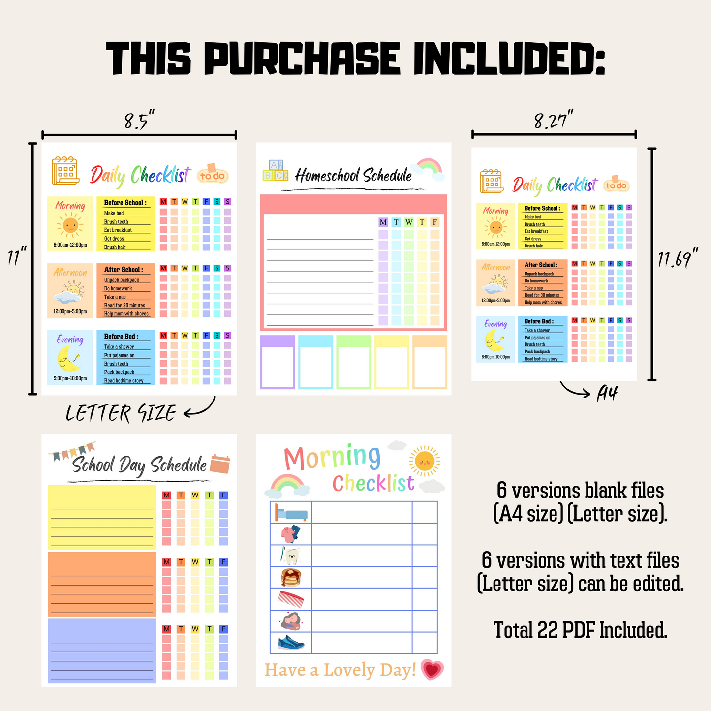 Kids Daily Checklist Bundle 1: Product Information Details And Print Out Size Demo