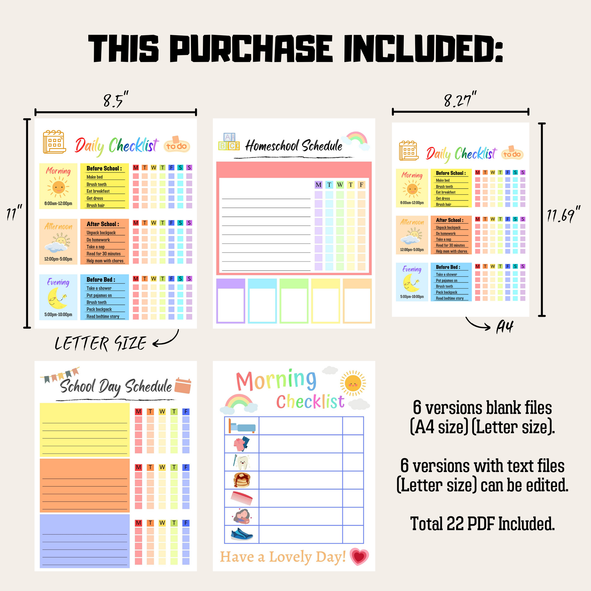 Kids Daily Checklist Bundle 1: Product Information Details And Print Out Size Demo