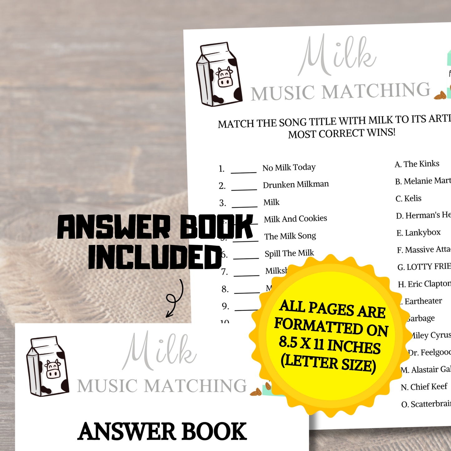 Milk Music Matching Game | Minimalist Match The Song To Its Artist