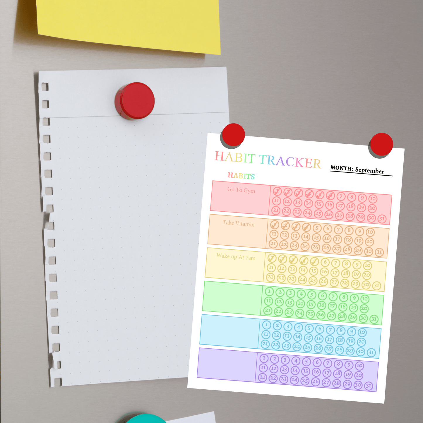 Monthly Habit Tracker 1: Rainbow Color Print Out Demo