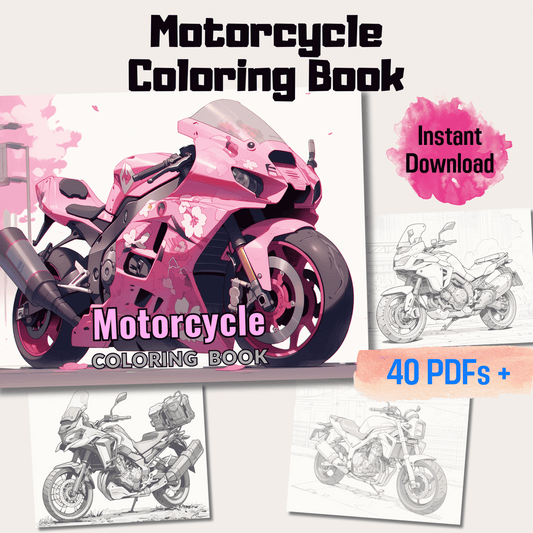 Motorcycle Coloring Book, 20 Pages of Autobike Coloring Book PDF