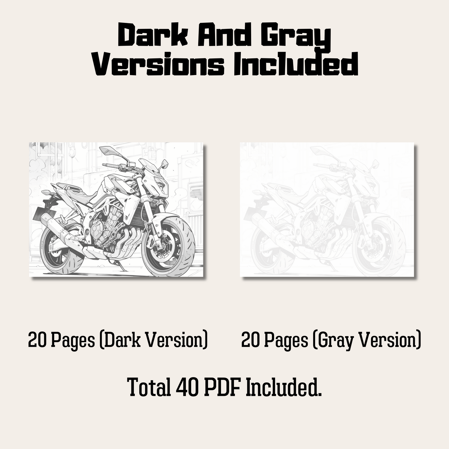 20 Pages Motorbike Coloring Book For All Ages, Perfect for Motorcycle Enthusiasts and Coloring Aficionados