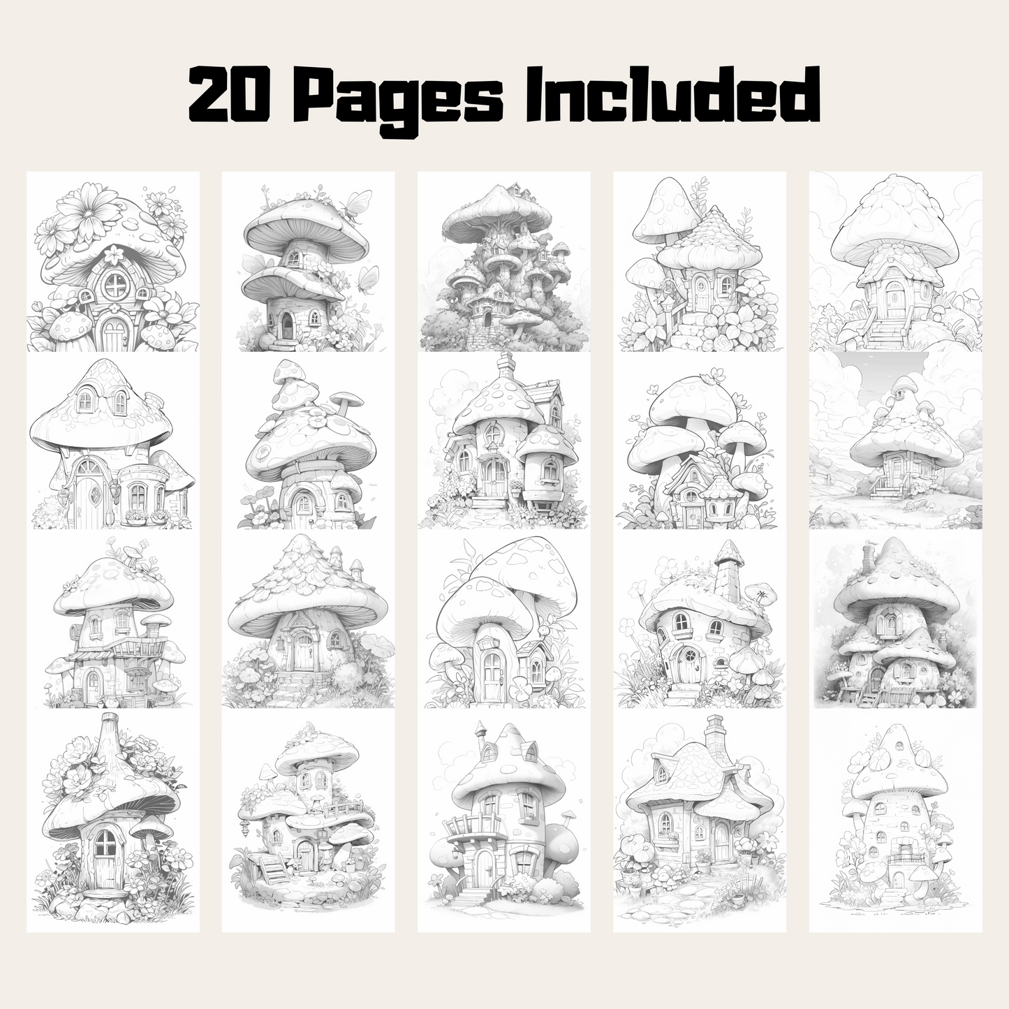 Mushroom Fairy Houses Coloring Book, Magical World Of Mushrooms