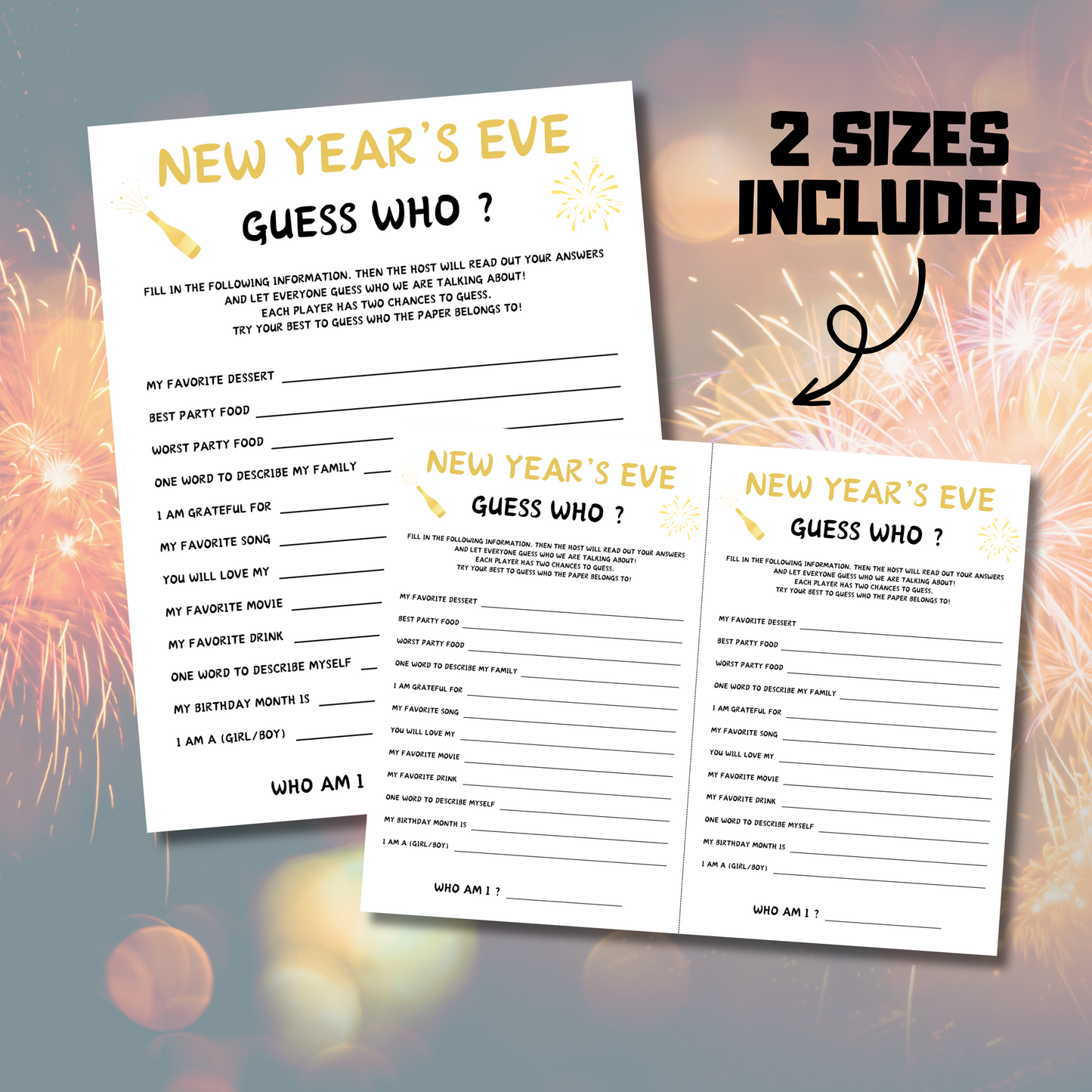 New Year's Eve Guess Who Game | New Years Who Am I Game