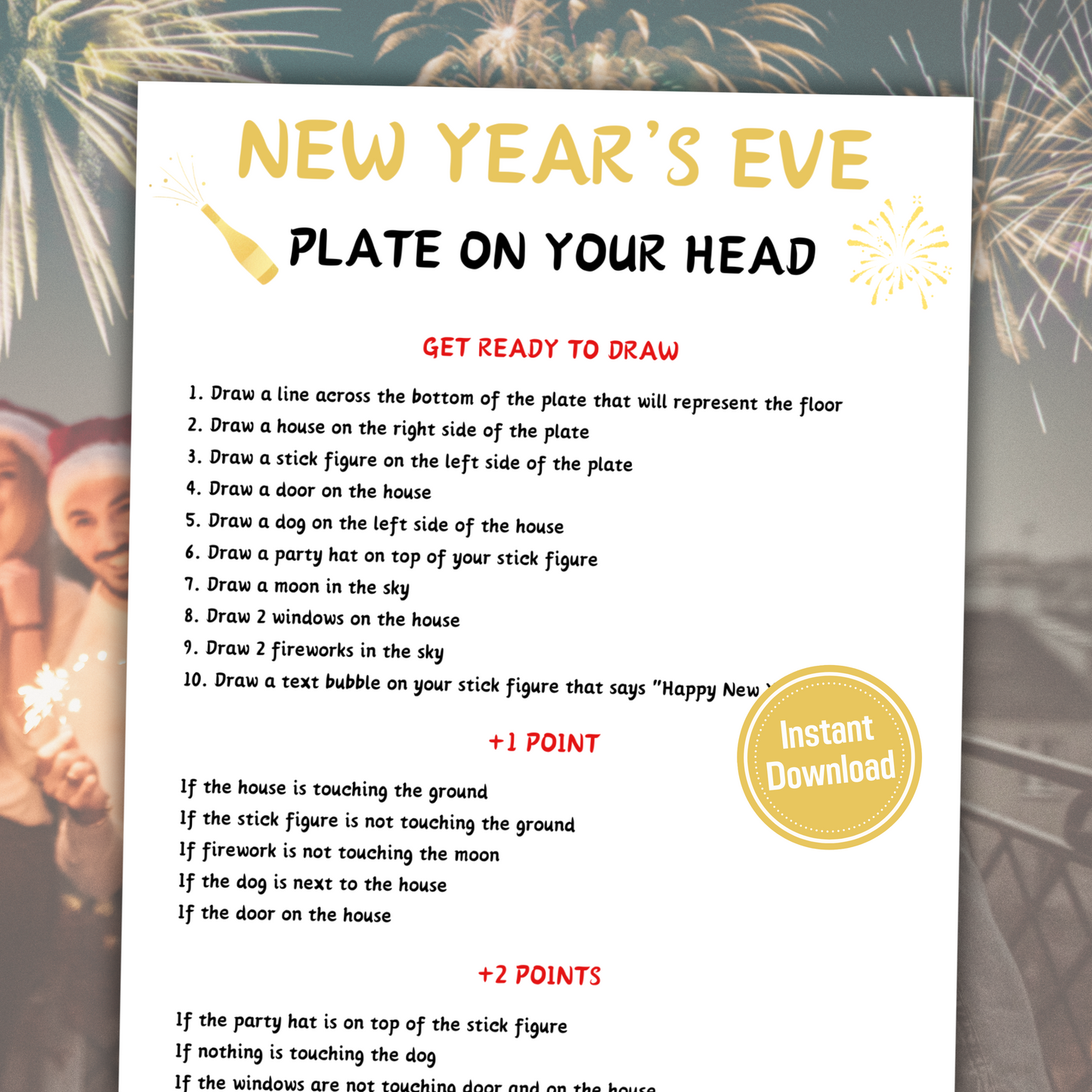 New Year's Eve Plate On Your Head Game | Hilarious New Years Drawing Game