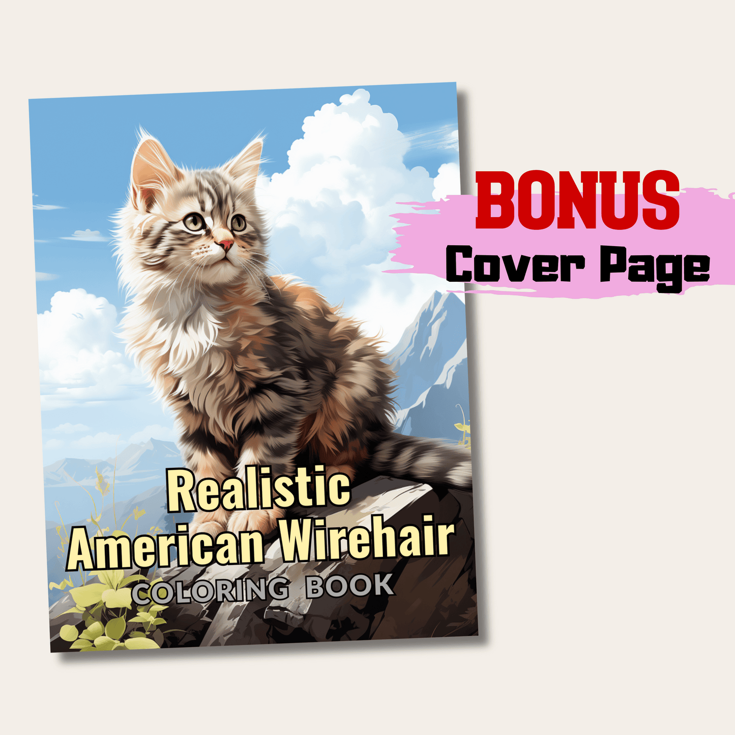 Realistic American Wirehair Coloring Book, 20 American Wirehair Grayscale Coloring Pages