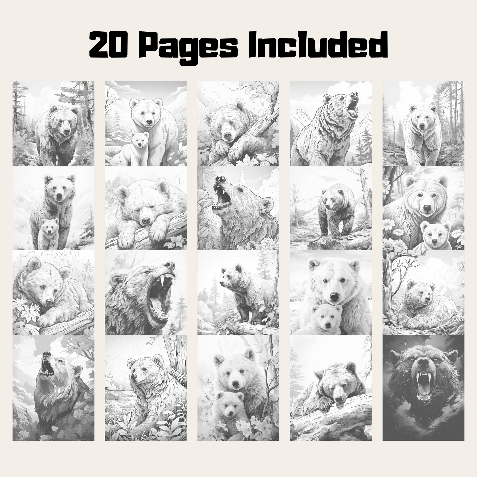 Realistic Bear Coloring Book 1: Bears 20 Pages Included