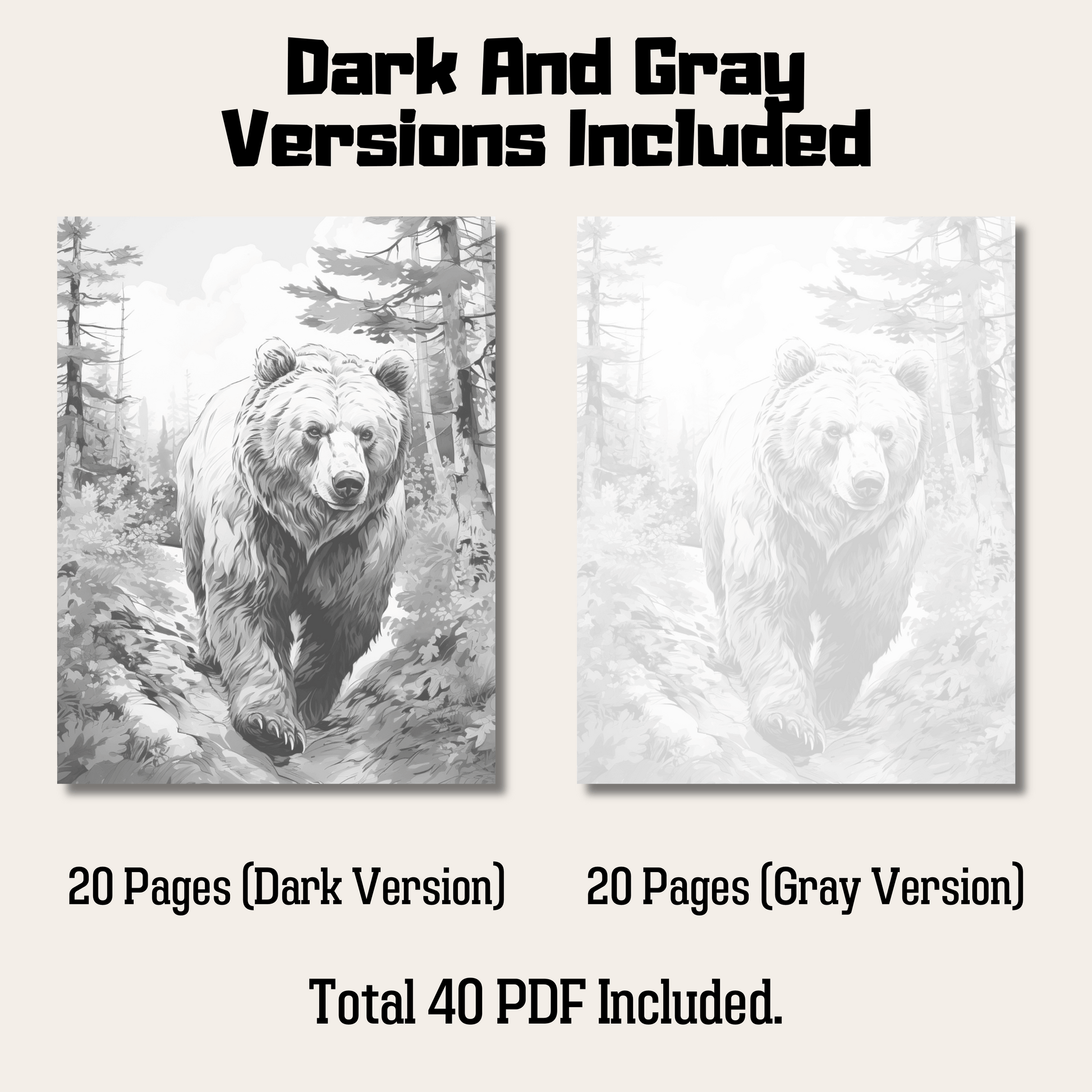 Realistic Bear Coloring Book 1: Bear Dark And Gray Versions Demo