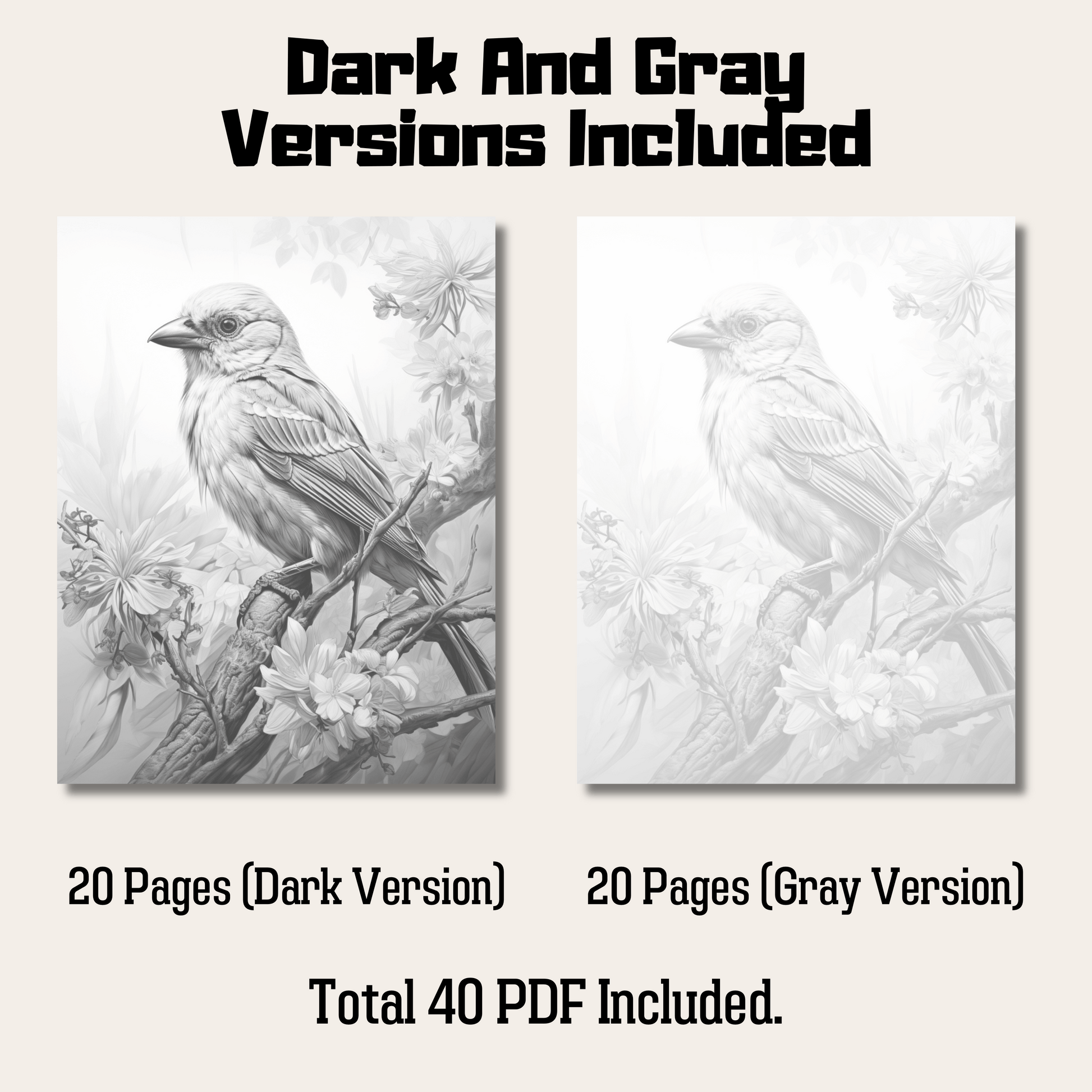 Realistic Bird Coloring Book 1: Bird Dark And Gray Versions Demo