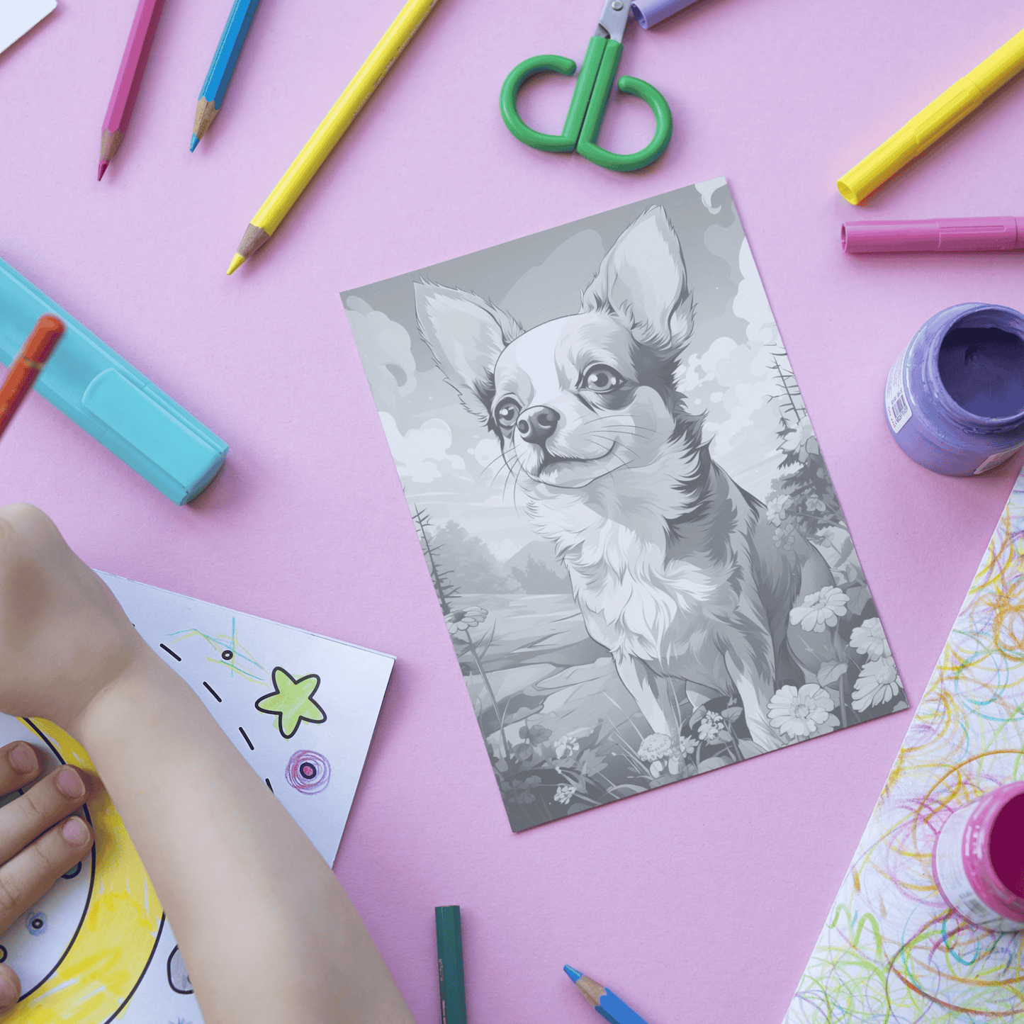 Realistic Chihuahua Coloring Book, 20 Realistic Style Dog Grayscale Coloring Pages