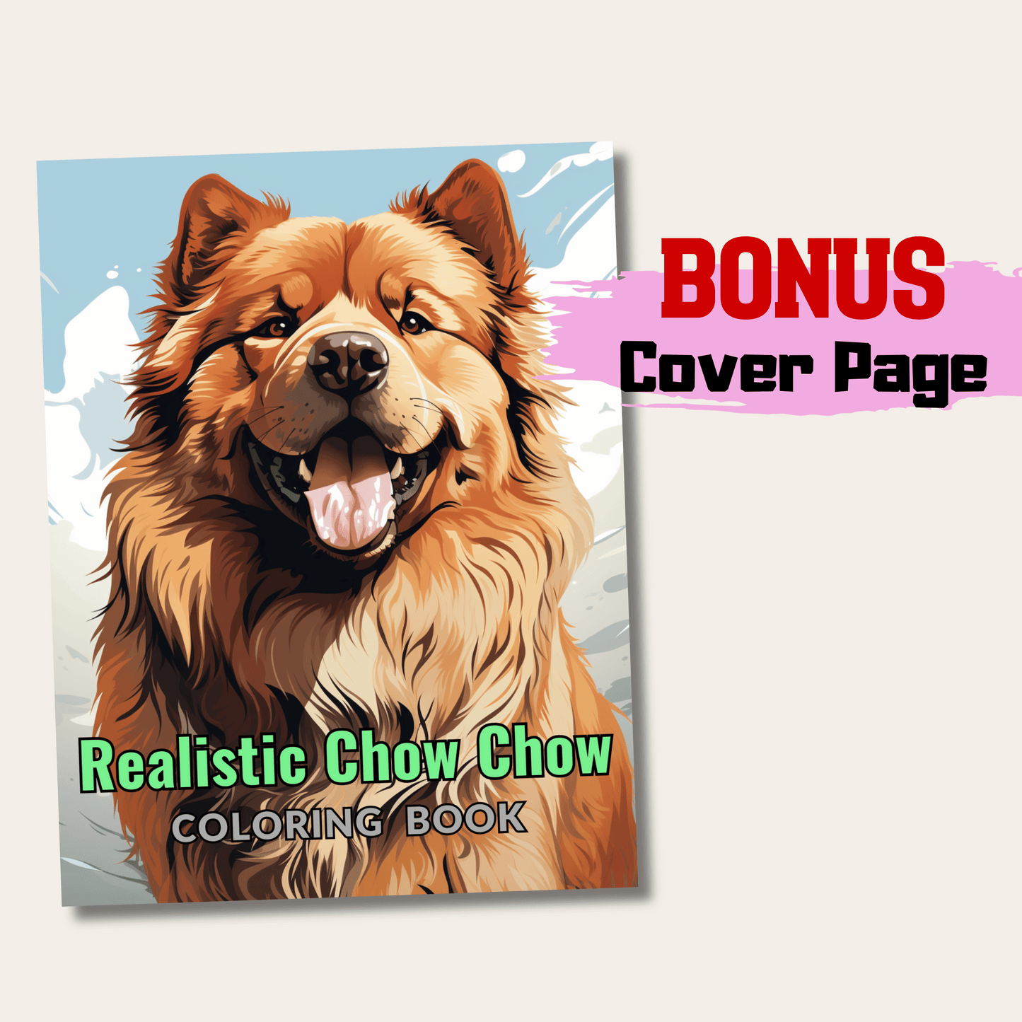 Realistic Chow Chow Coloring Book, Realistic Style Dog Grayscale Coloring Pages for All Ages