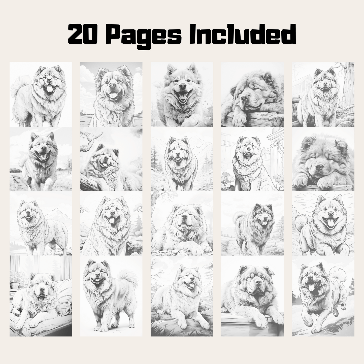 Realistic Chow Chow Coloring Book, Realistic Style Dog Grayscale Coloring Pages for All Ages