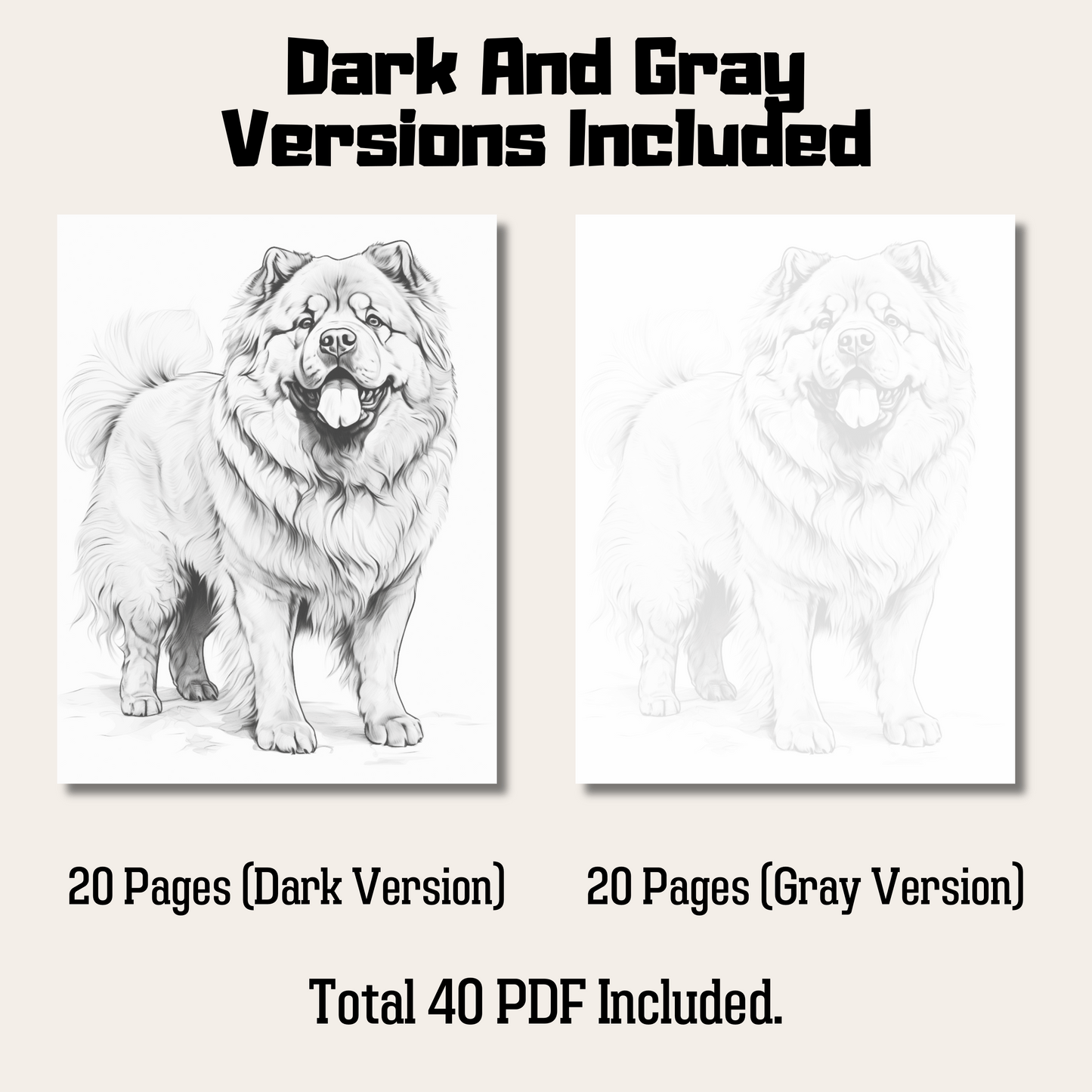 Realistic Chow Chow Coloring Book, Realistic Style Dog Grayscale Coloring Pages for All Ages