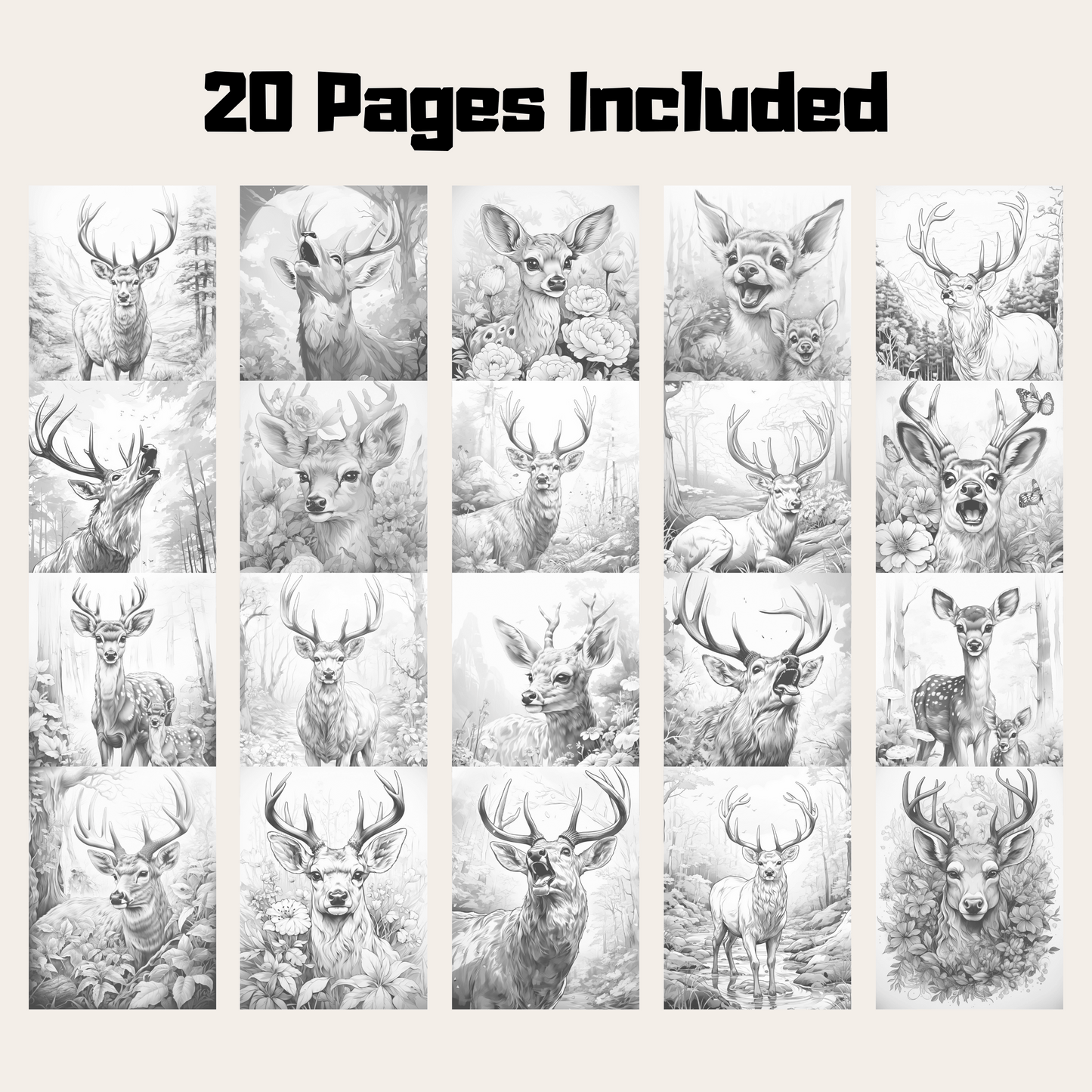 Realistic Deer Coloring Book 1: Deers 20 Pages Included