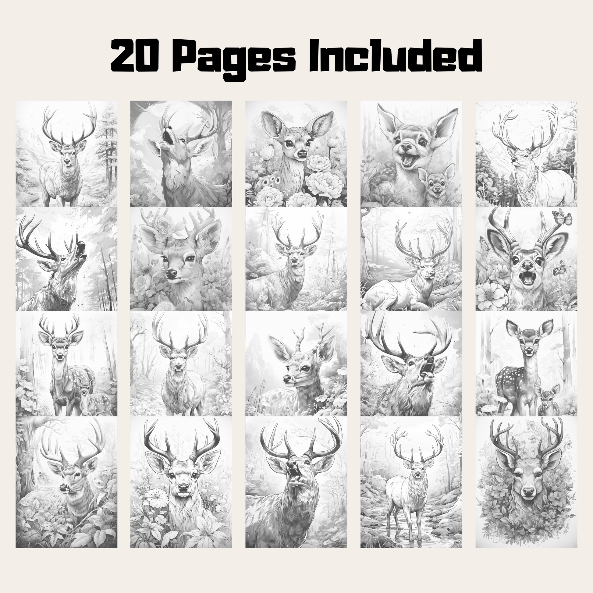 Realistic Deer Coloring Book 1: Deers 20 Pages Included