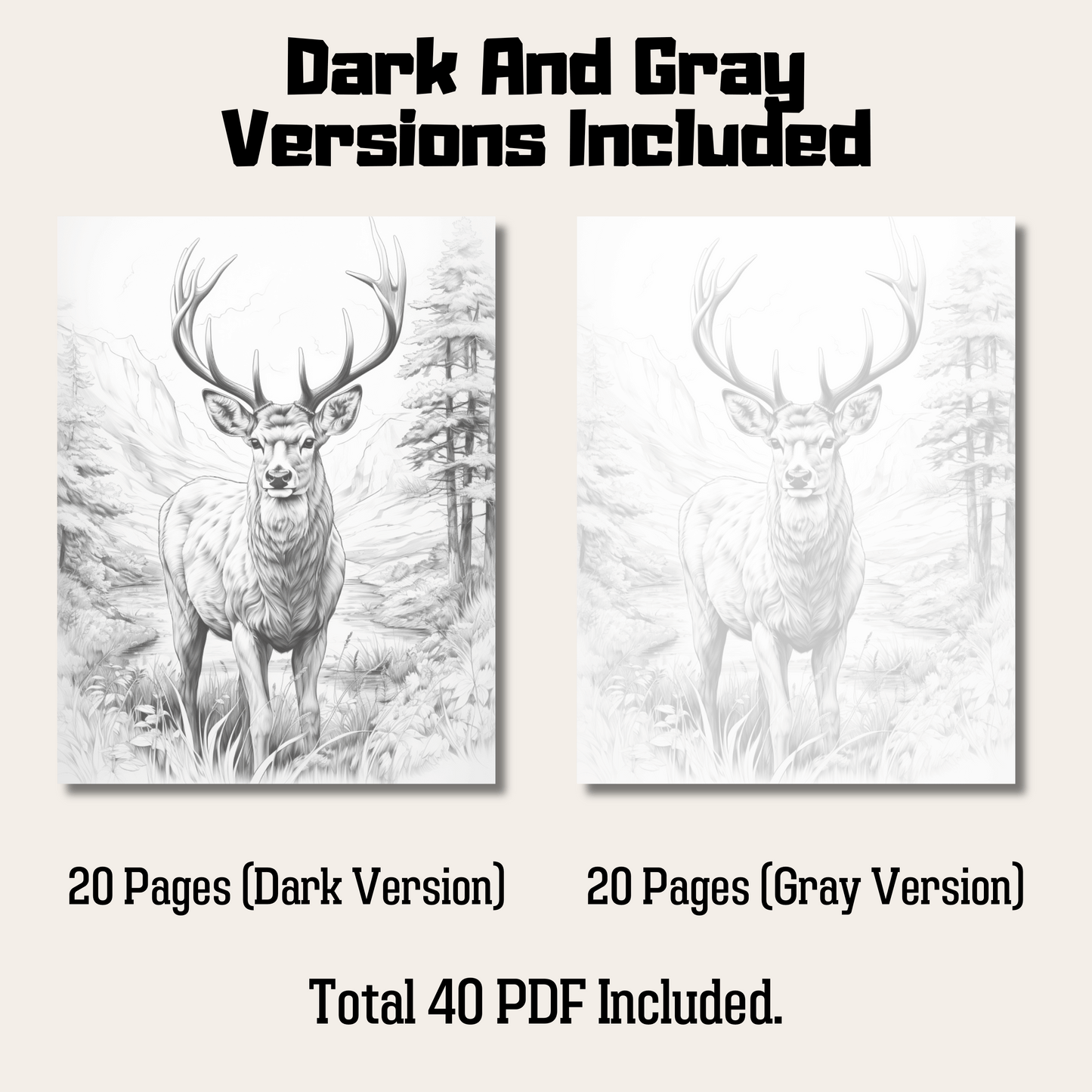 Realistic Deer Coloring Book 1: Deer Dark And Gray Versions Demo