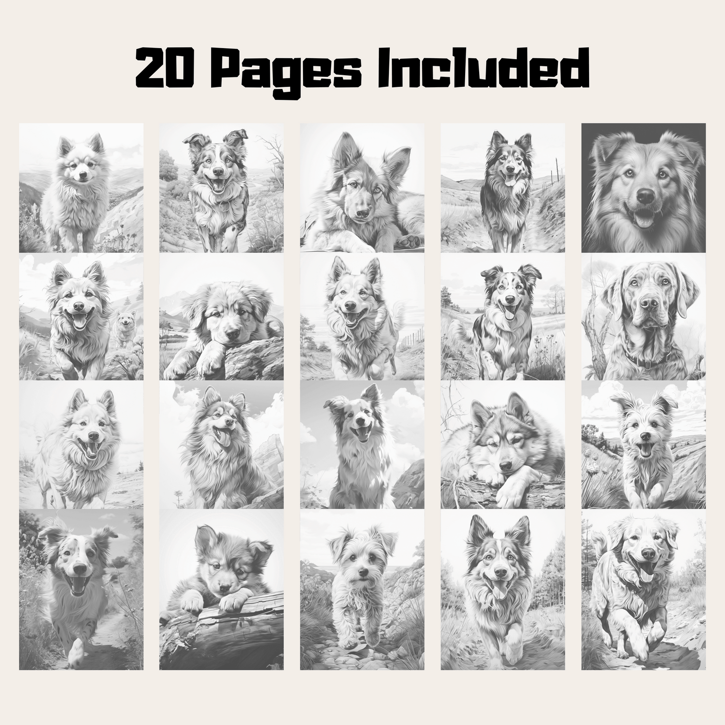 Realistic Dog Coloring Book 1: Dogs 20 Pages Included