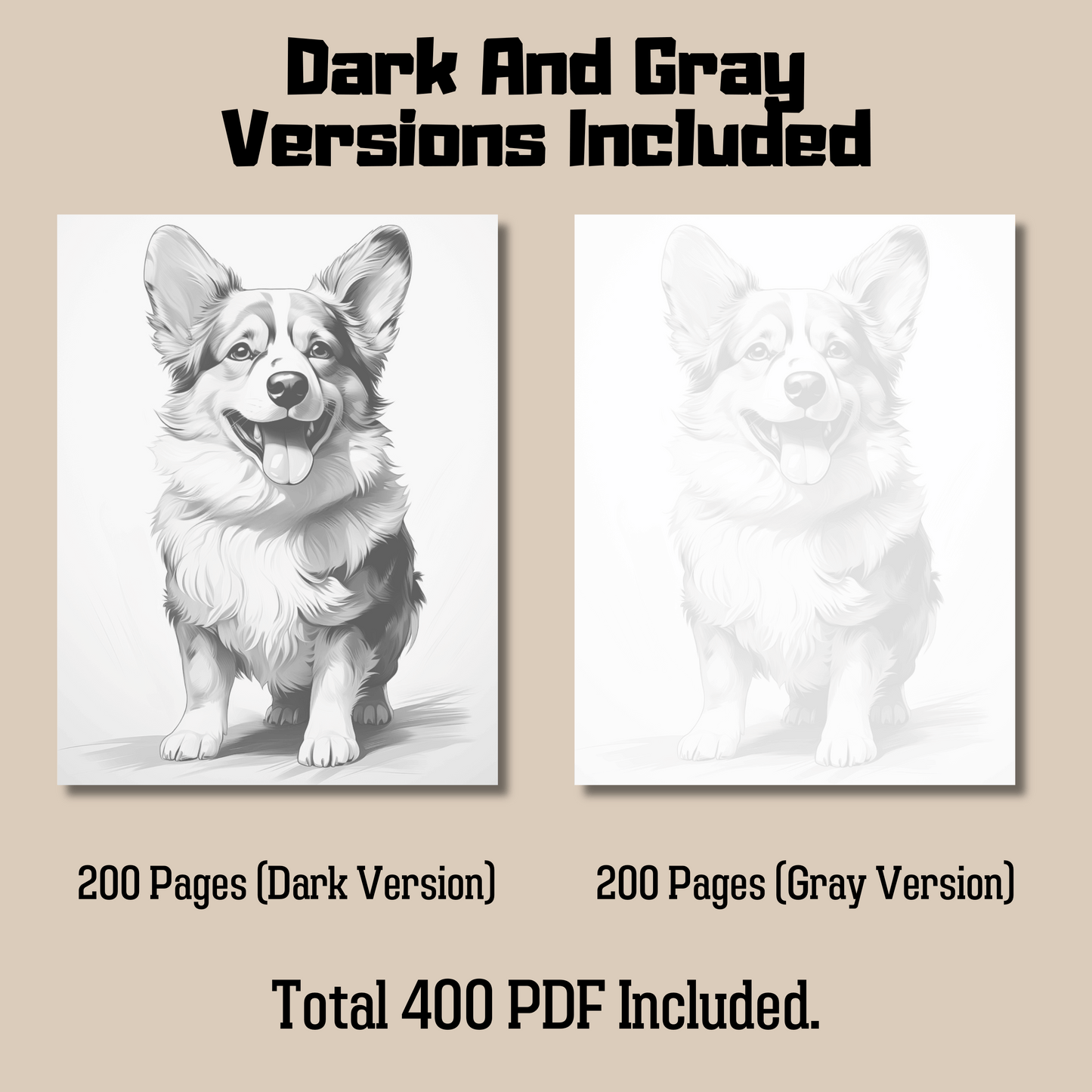 Realistic Dogs Coloring Book Bundle, 400 Dogs Grayscale Coloring Pages for All Ages