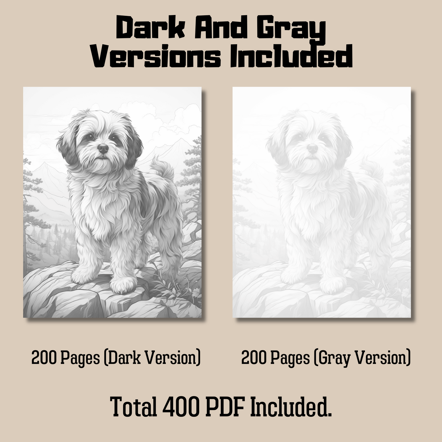 400 Pages Realistic Dogs Coloring Book Bundle, Canine Art for Relaxation and Creativity