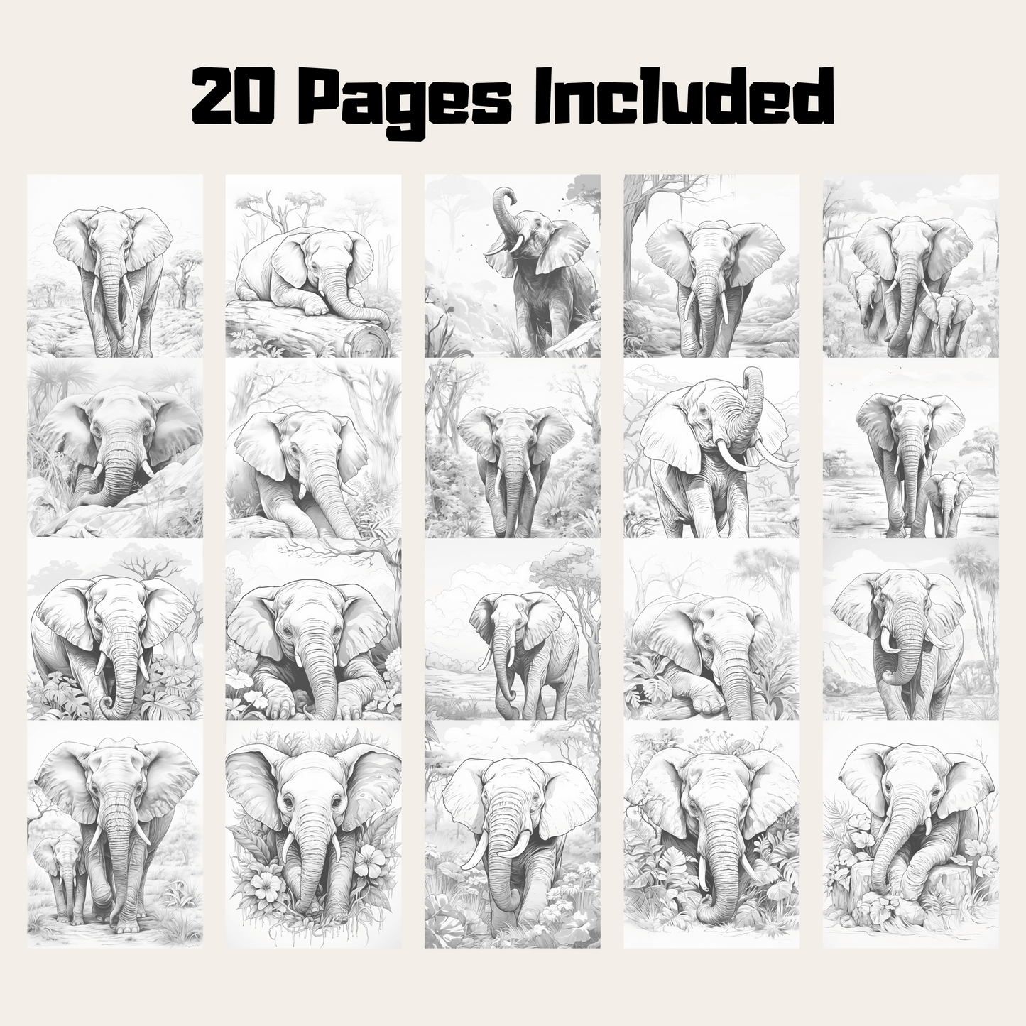 Realistic Elephant Coloring Book 1: Elephants 20 Pages Included