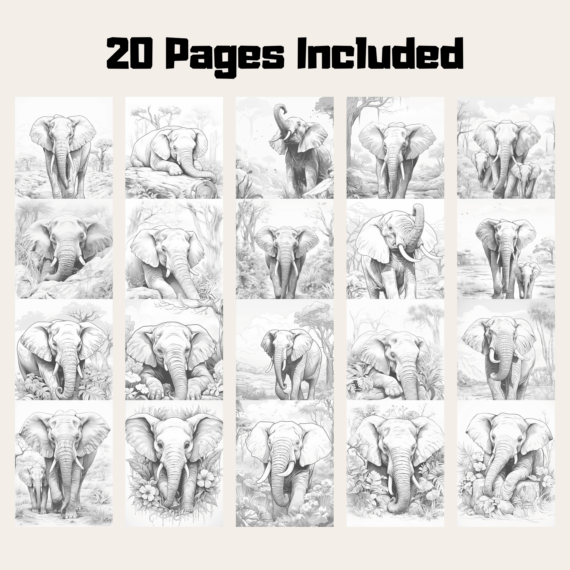 Realistic Elephant Coloring Book 1: Elephants 20 Pages Included