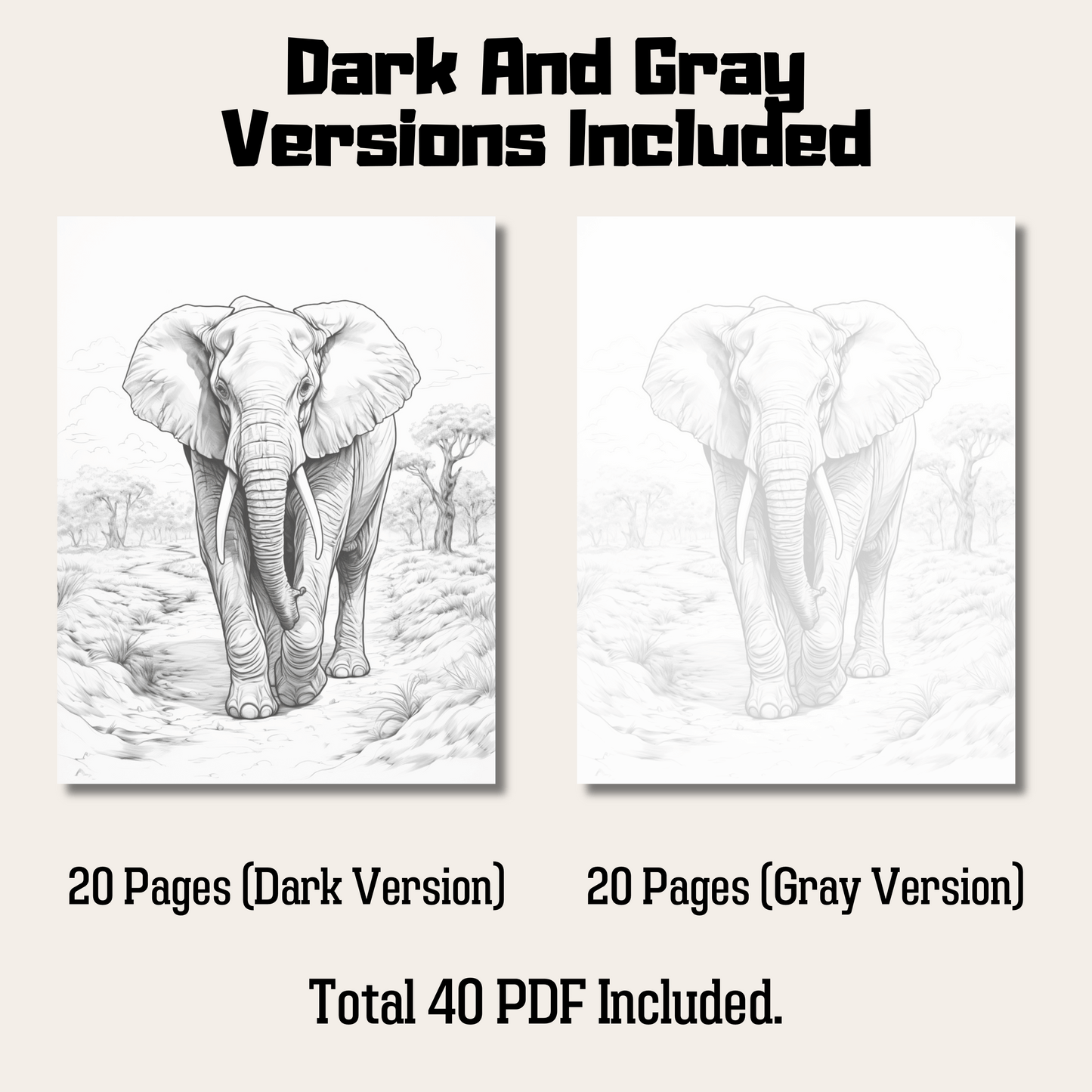 Realistic Elephant Coloring Book 1: Elephant Dark And Gray Versions Demo