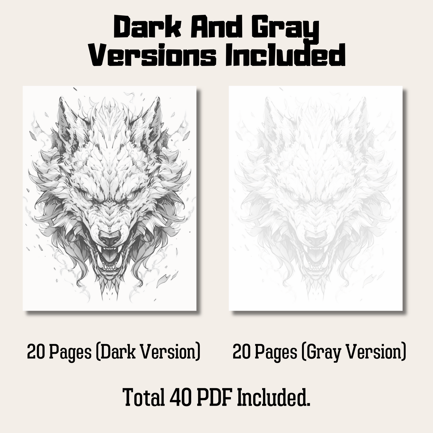 Realistic Fenrir Coloring Book 1: Fenrir Dark And Gray Versions Demo