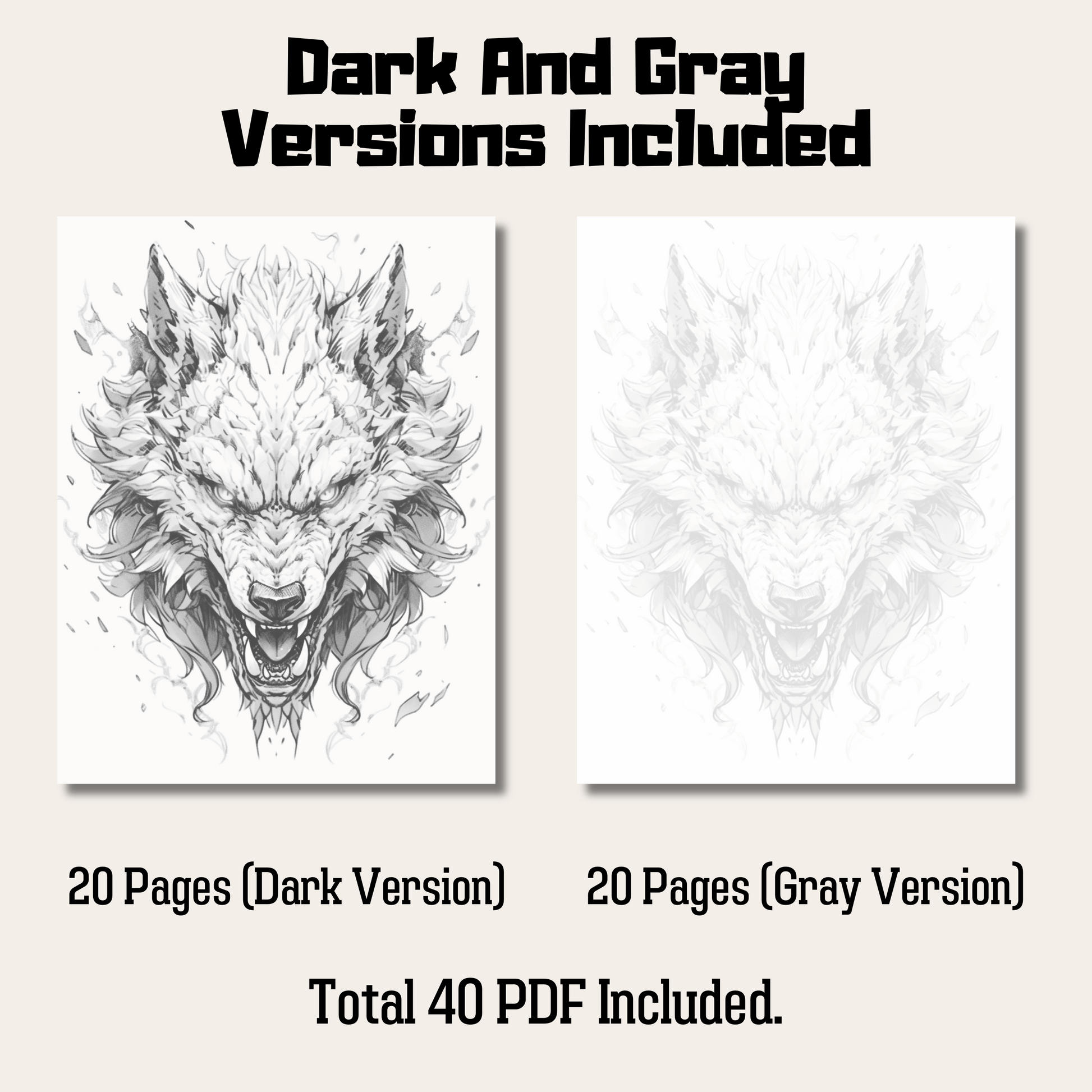 Realistic Fenrir Coloring Book 1: Fenrir Dark And Gray Versions Demo