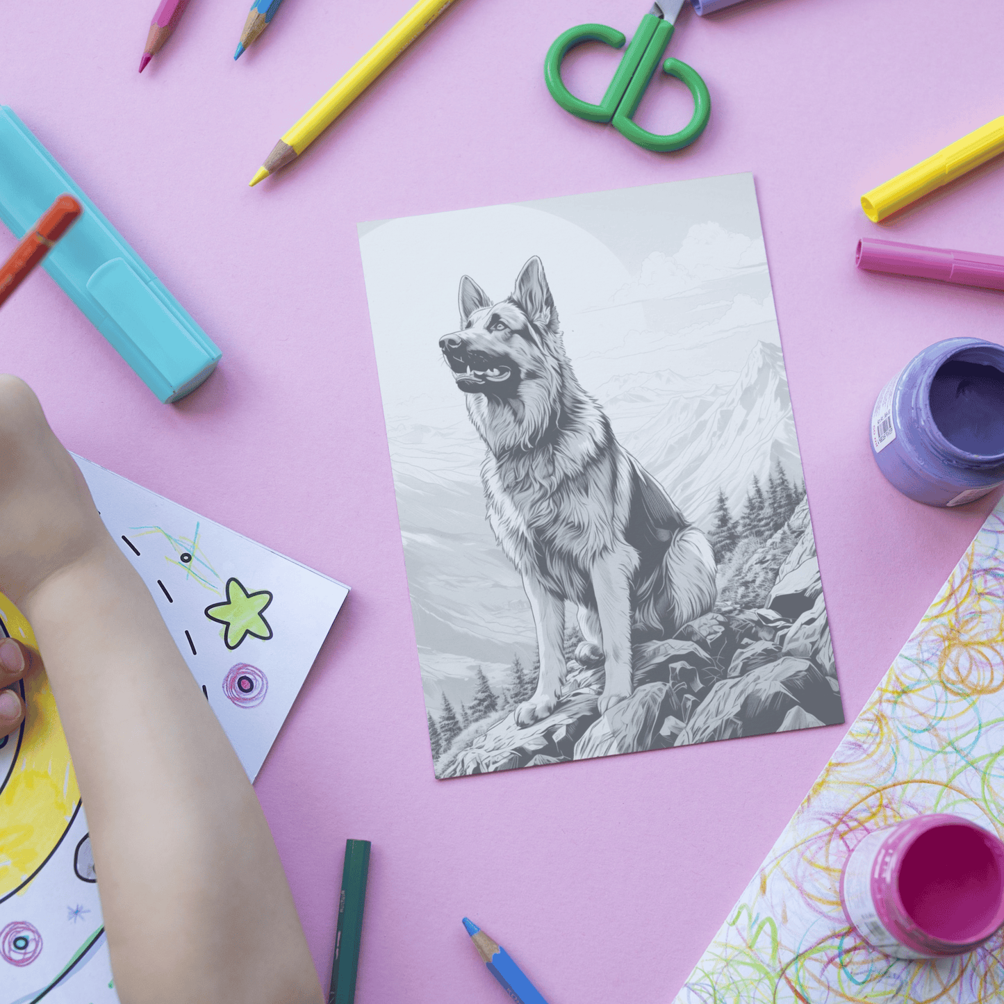 Realistic German Shepherd Coloring Book, 20 Dogs Grayscale Coloring Pages