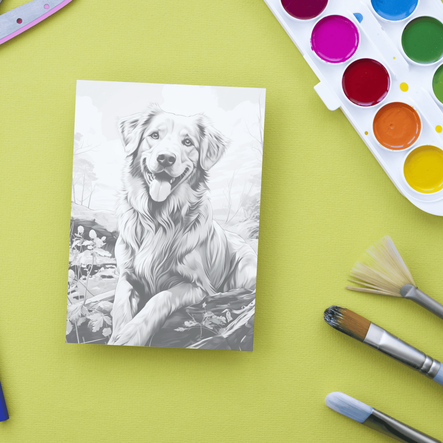 Realistic Golden Retriever Coloring Book, 20 Golden Retriever Grayscale Coloring Pages