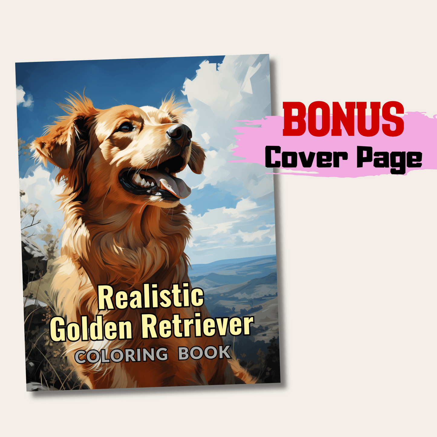 Realistic Golden Retriever Coloring Book, 20 Golden Retriever Grayscale Coloring Pages