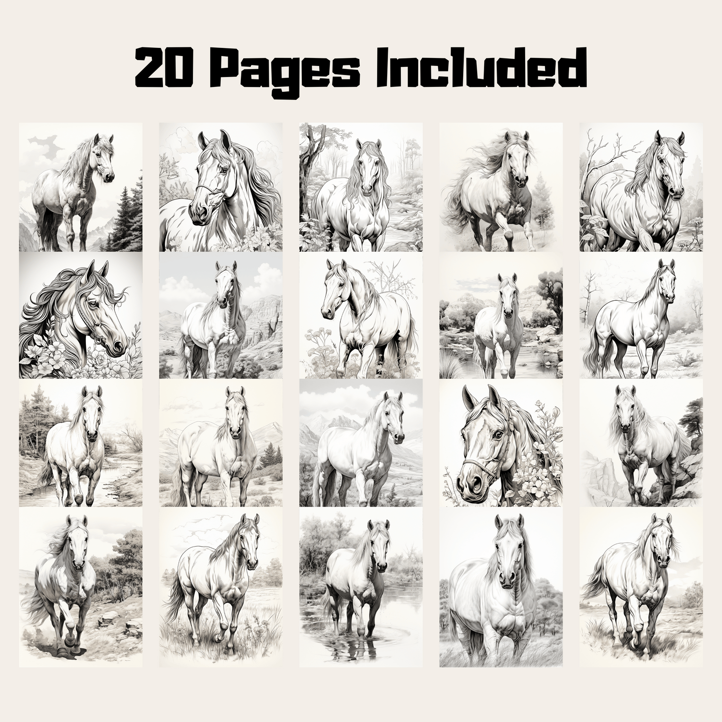 Realistic Horse Coloring Book 1: Horses 20 Pages Included