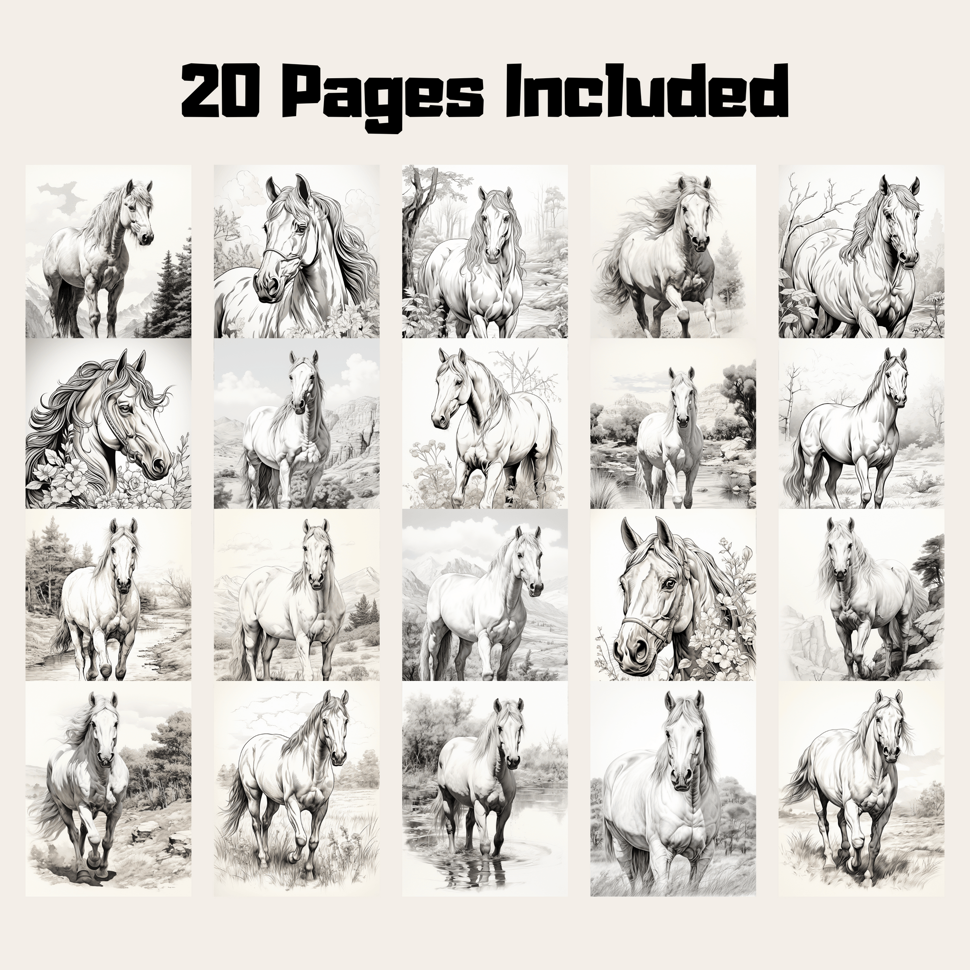 Realistic Horse Coloring Book 1: Horses 20 Pages Included