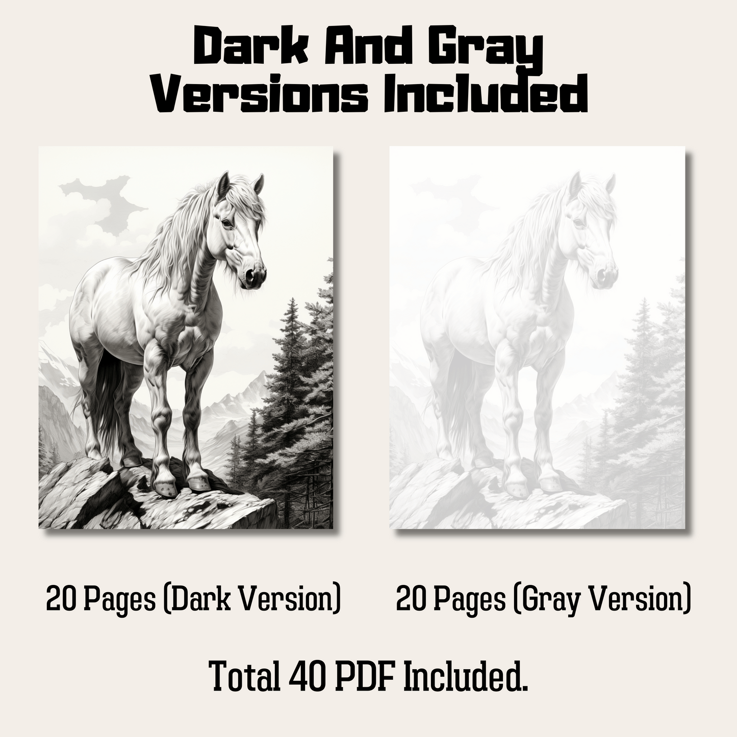 Realistic Horse Coloring Book 1: Horse Dark And Gray Versions Demo